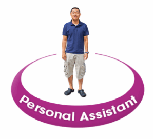Person standing inside a purple circle with the words Personal Assistant concept for support or caregiving service