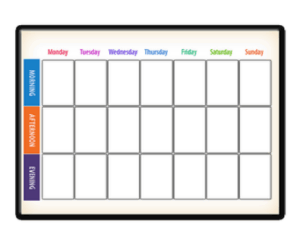 Weekly planner board with days of the week and blank spaces concept for schedule organization or planning